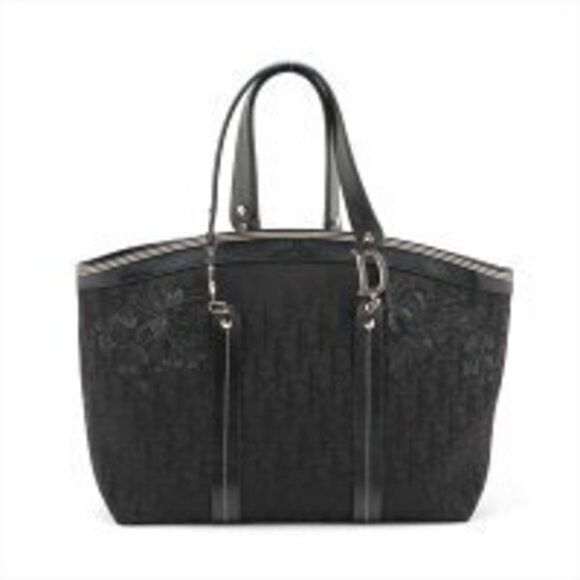 Christian Dior Trotter Flower Embroidered Handbag Black